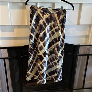 Elegant Black, Geometric Print, Women's A-Line Midi Skirt, H&M, Size 2